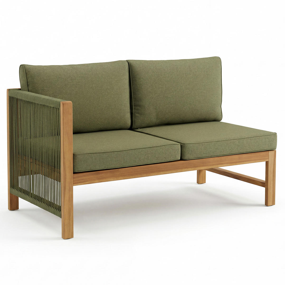 LOUNGESET - 3-teilig - Akazie massiv / Polyester - Olivgrün, Holz/Textil - home24