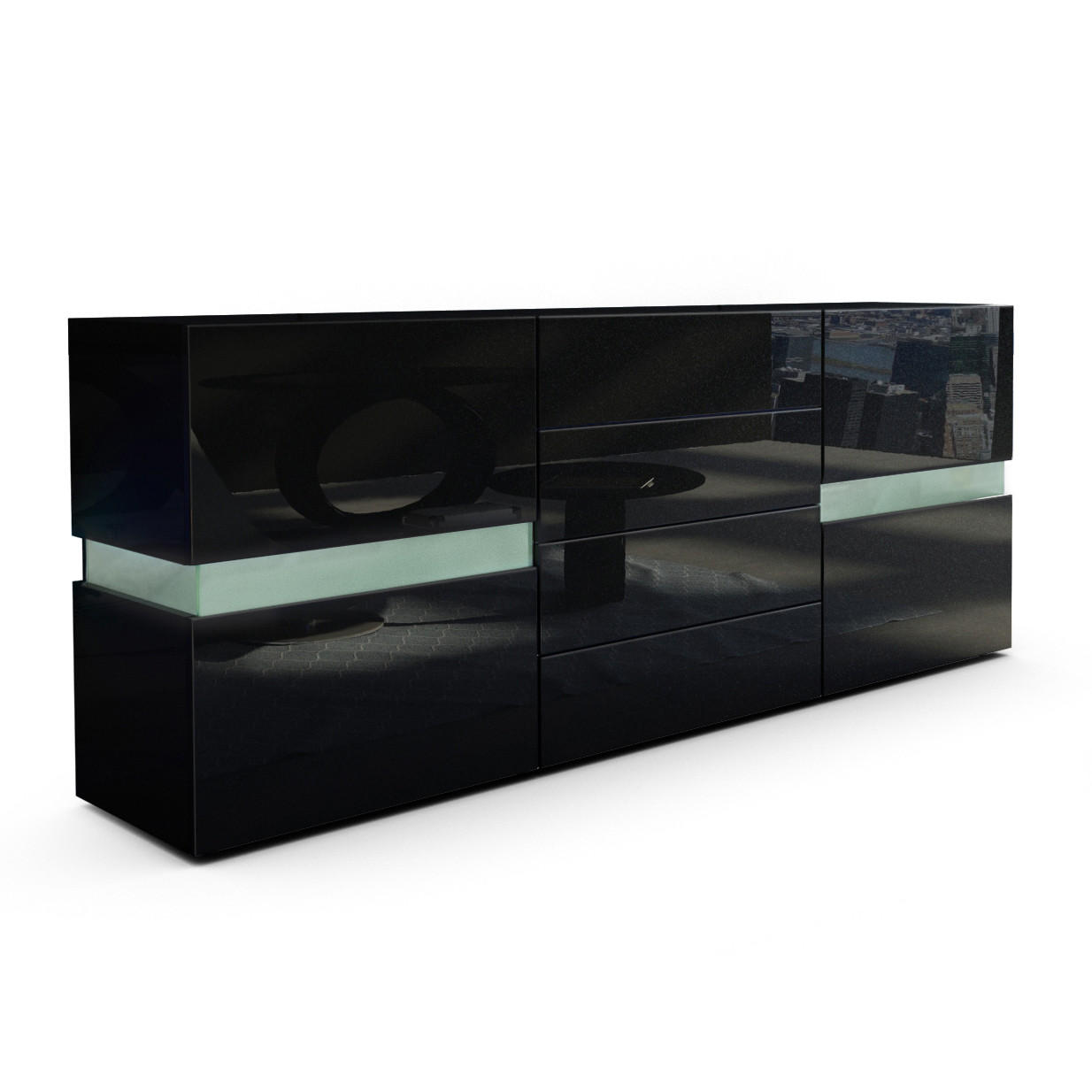 Vladon Sideboard Schwarz Hochglanz 177x75x39 cm