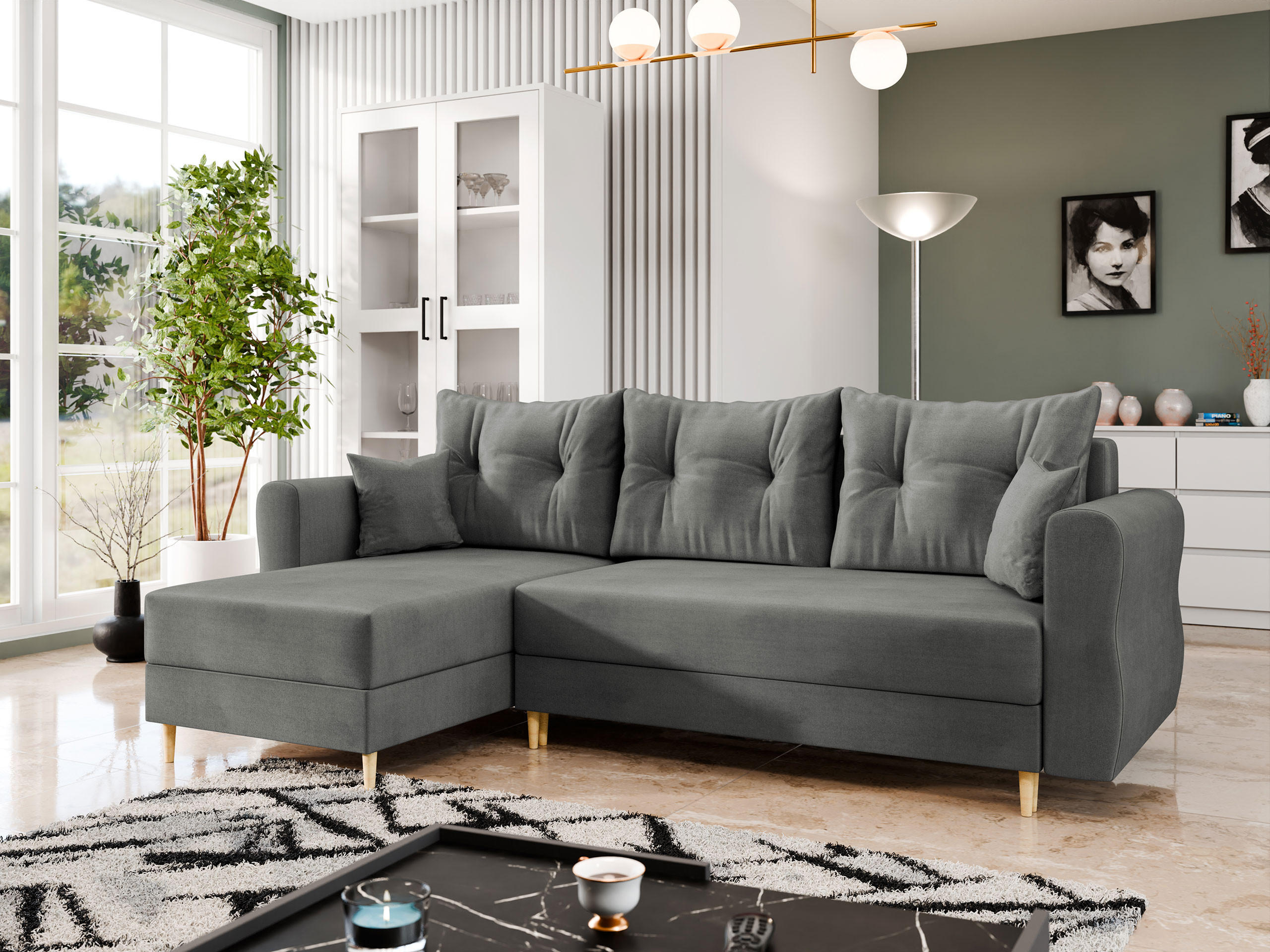 ECKSOFA Zako L - Naturfarben/Grau, Holz/Textil (238/138cm) - MIRJAN24