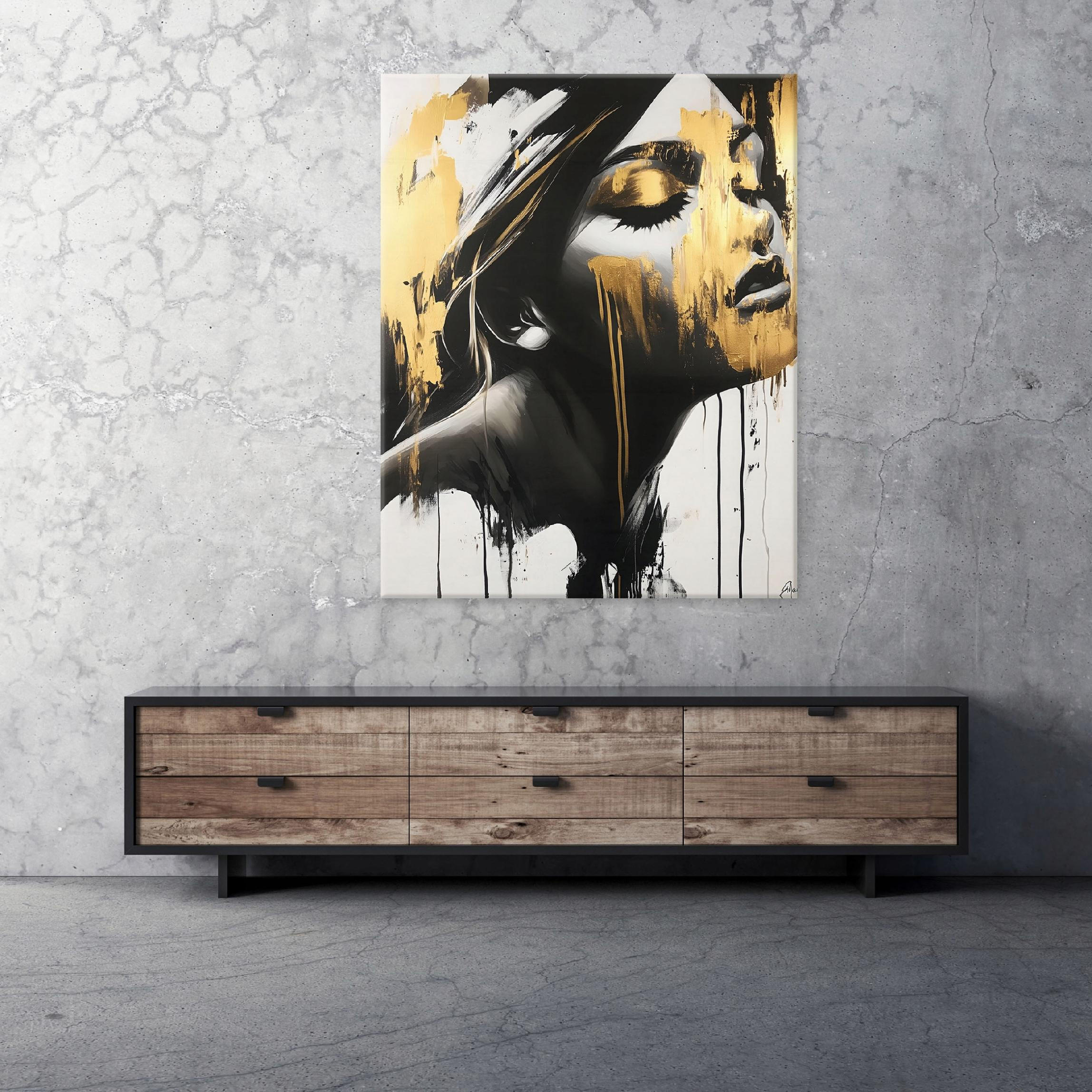 WANDBILDER Modern Abstrakt Frau Leinwand Bilder 120x80 - Goldfarben, Holzwerkstoff (80/120cm) - Wallarena