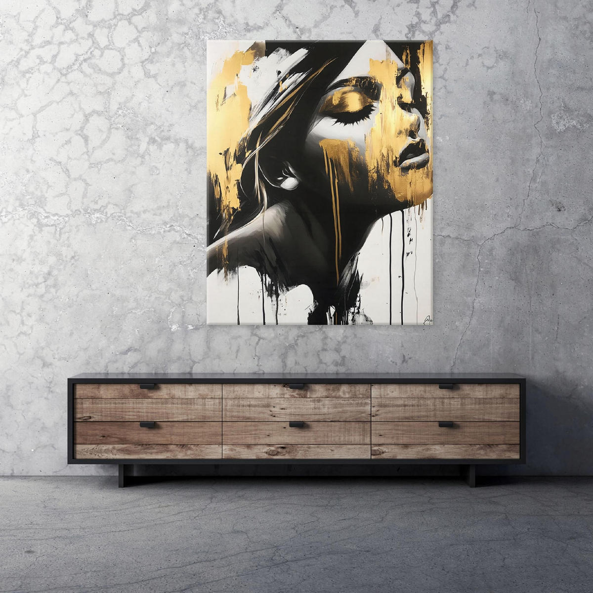 WANDBILDER Modern Abstrakt Frau Leinwand Bilder 60x40 - Goldfarben, Holzwerkstoff (40/60cm) - Wallarena