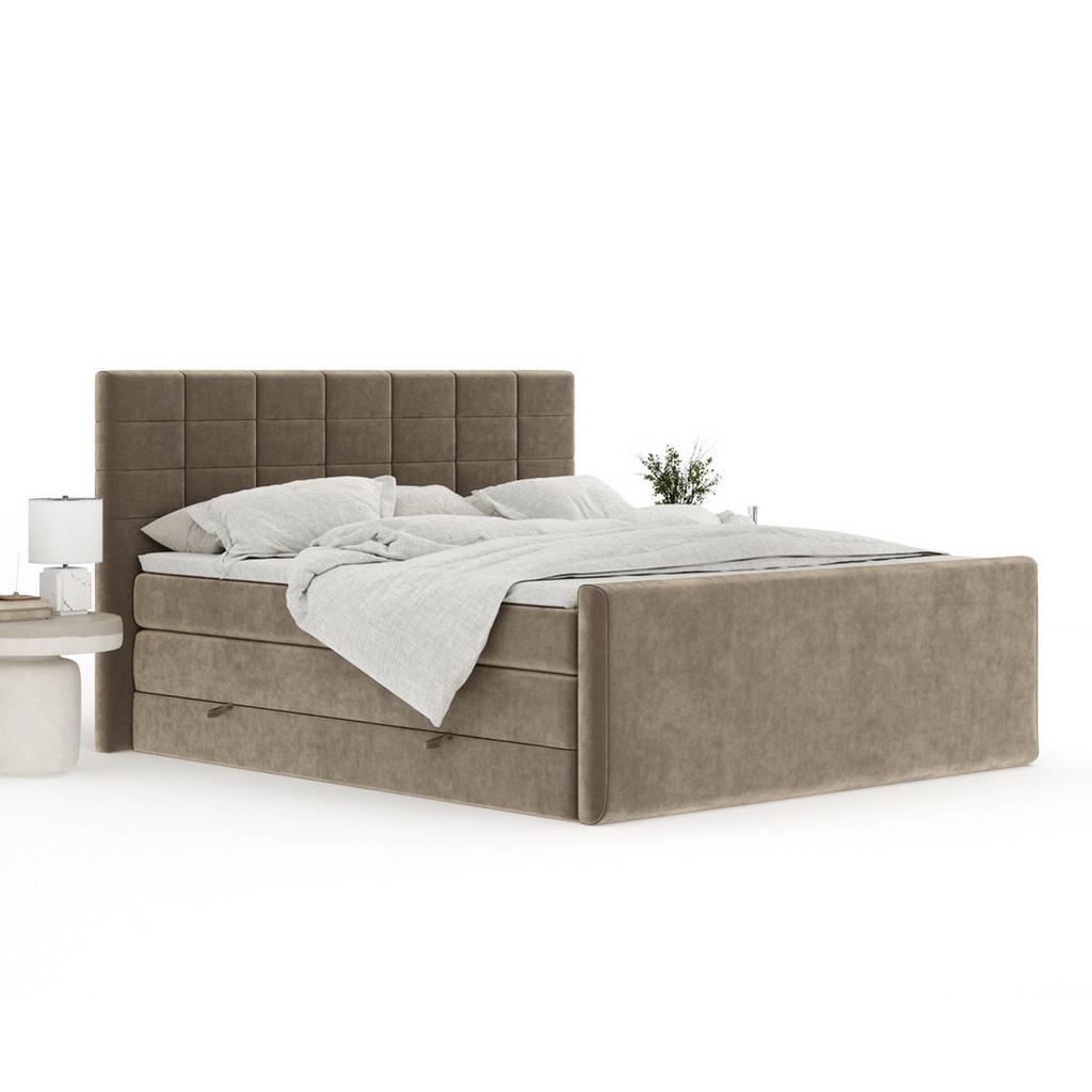 Thumbnail - Maison de Reve Boxspringbett, Braun, Textil, Buche, Kiefer, H3 + H4, 7-Zonen, Höhe ca. 40 cm, 140x200 cm, Handmade in Eu...
