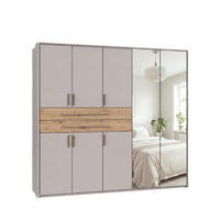 SKŘÍŇ S OTOČNÝMI DVEŘMI B228/H210/T58 cm, béžovo-šedá, s paspartou, 2 zrcadlové dveře, 2 velké zásuvky a úchytky v dekoru dub Artisan / 22639 - šedobéžová/dub artisan, kompozitní dřevo/plast (228/210/58cm) - luma-home