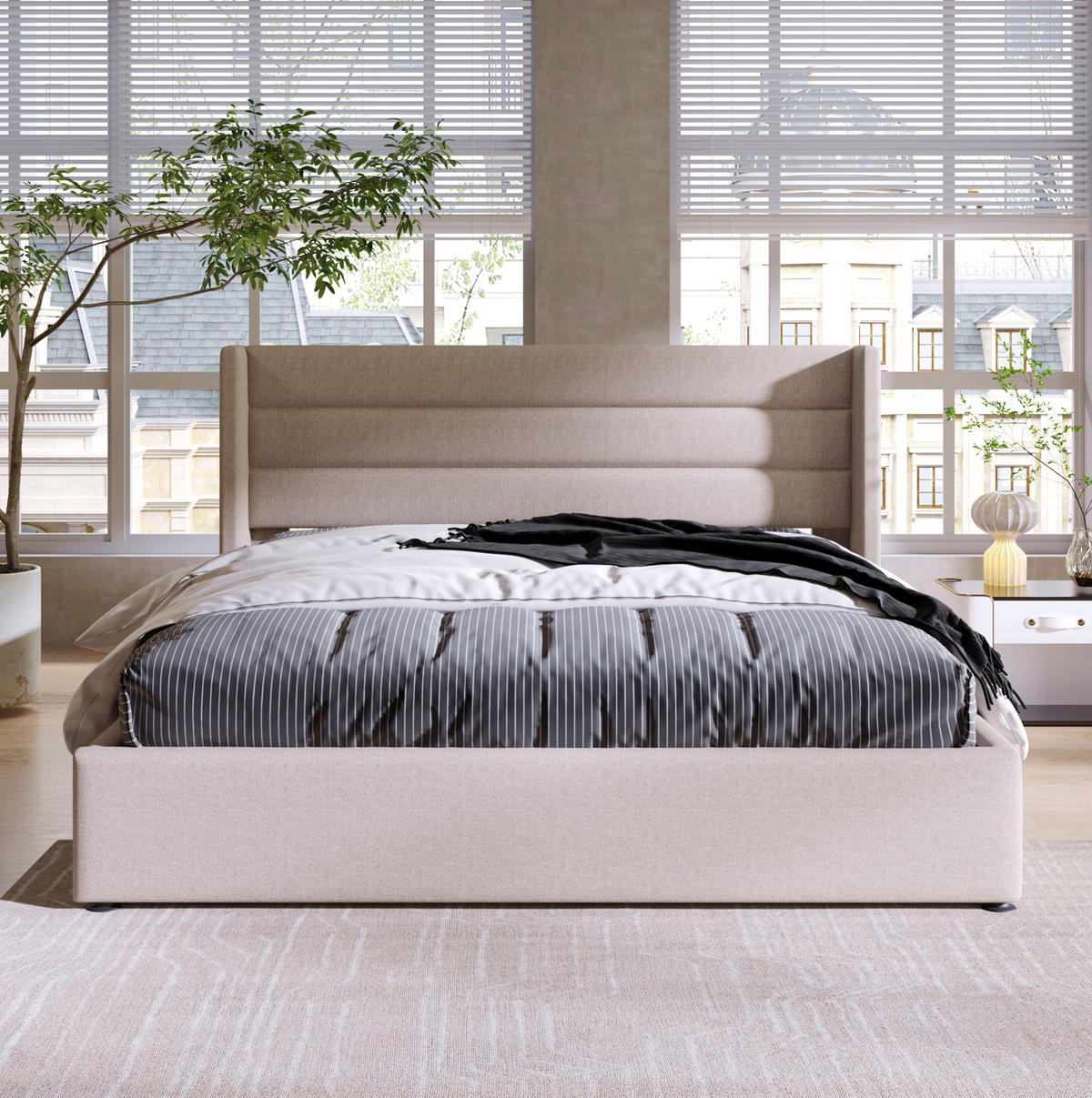 POLSTERBETT mit Bettkasten 180x200 cm Leinen Beige - Beige, Metall (180/200cm) - Meubliv