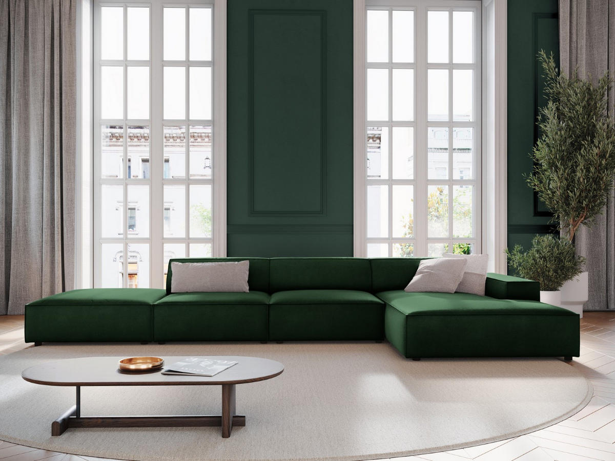 ECKSOFA rechts Jodie aus Samt flaschengrün 5 Sitzplätze - Dunkelgrün, Textil (166/341cm) - Micadoni