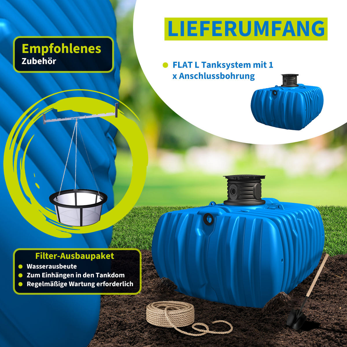 L Flachtank 5000 L inkl. Schachtverlängerung - Blau, Kunststoff (210/134/245cm) - 4rain