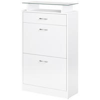 SCHUHSCHRANK DE-14977 2 Klapptüren & Schublade mit Glasablage Weiß - Weiß, Holzwerkstoff (60/105.5/24cm) - ComfortXL