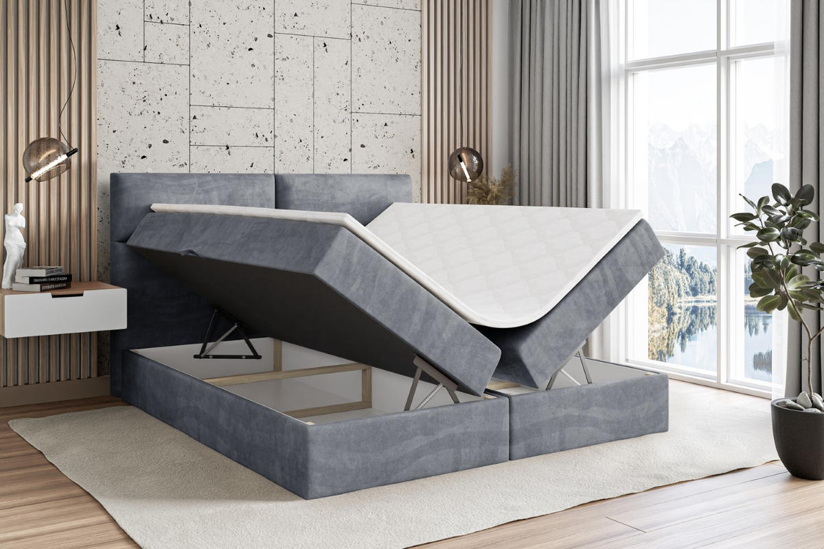 BOXBETT mit Matratze H3 und Lattenrost - BOXI3 - 180x200 cm Grau - Grau, Holzwerkstoff (180/200cm) - ALTDECOR
