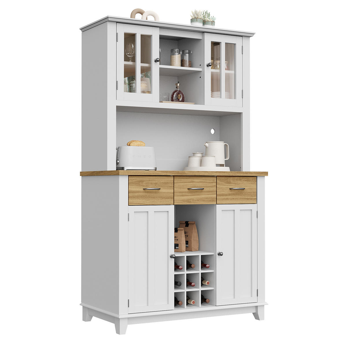 KÜCHENBUFFET 106/40/179,5 cm weiß aus MDF mit LED-Beleuchtung - Weiß, Holzwerkstoff (106/179.5/40cm) - OKWISH