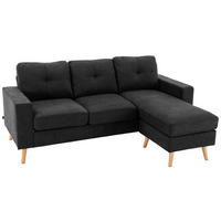 ECKSOFA Eckcouch in L-Form, Eckgarnitur in Leinenoptik Couchgarnitur Schwarz - Schwarz, Textil (136/193cm) - HOMCOM