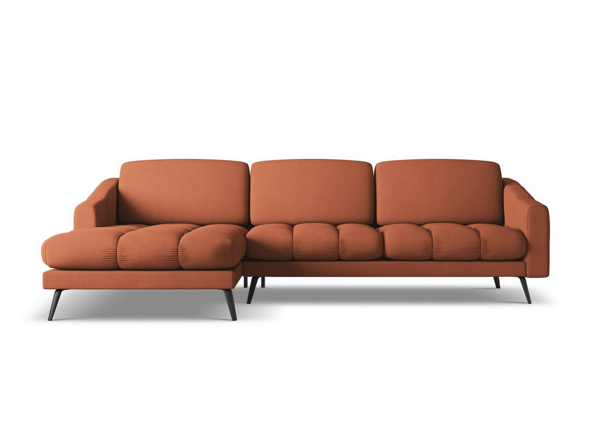 ECKOSFA Links Chenille Stoff Orange - Terra cotta/Schwarz, Kunststoff/Textil (160/264cm) - Makamii