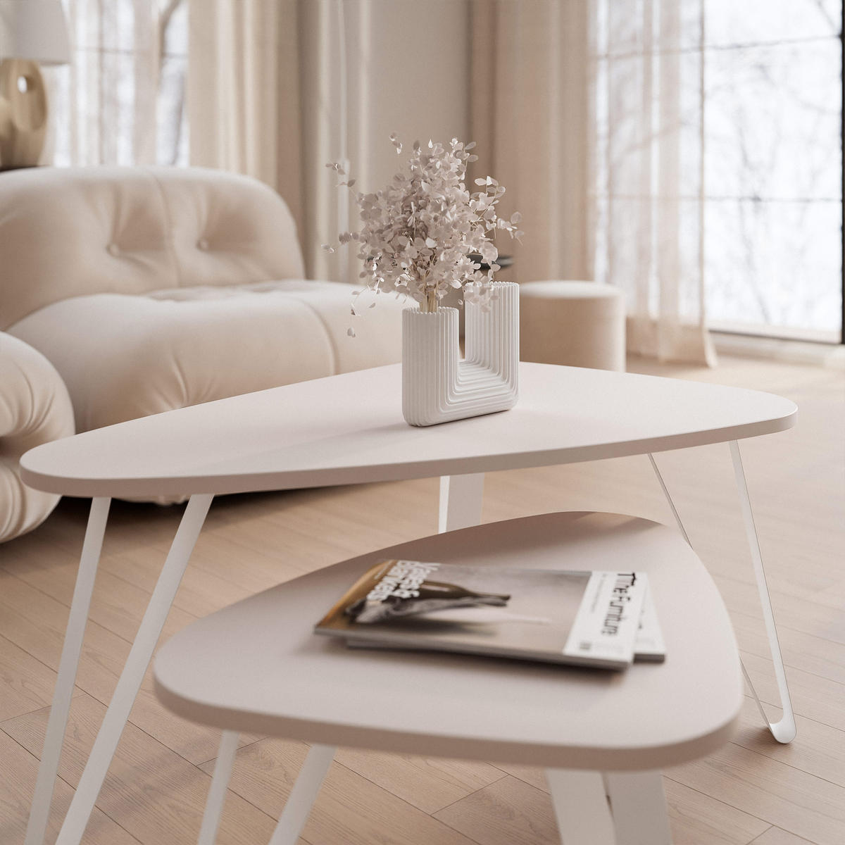 SATZTISCH NOA Stahlgestell, Freiform, Weiß / Kaschmir - Kaschmir/Weiß, Holzwerkstoff/Metall (94/60/42cm) - Idohome