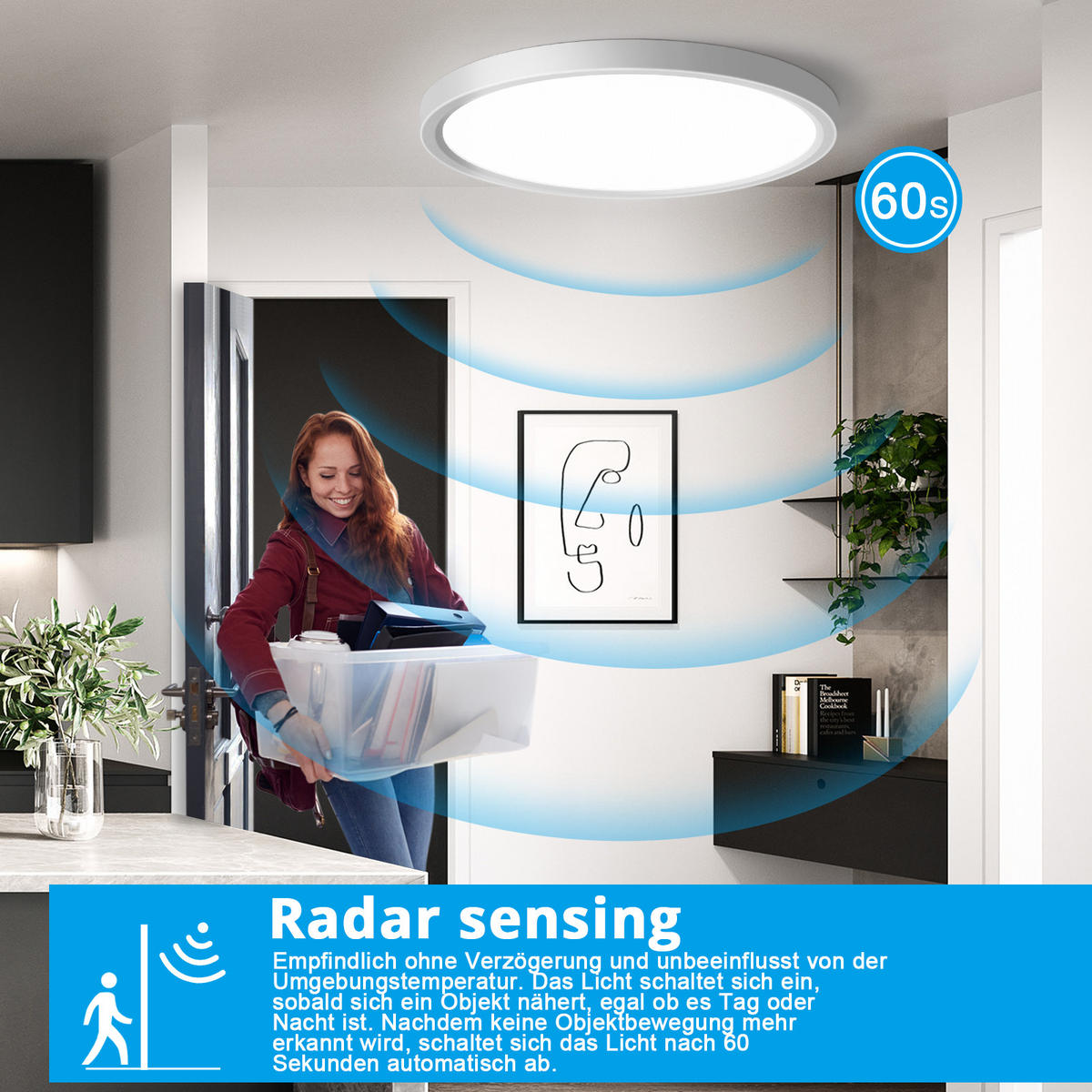 DECKENLEUCHTE CE1031 LED mit Bewegungsmelder - Weiß, Kunststoff (56/33/3cm) - LOVHAUS
