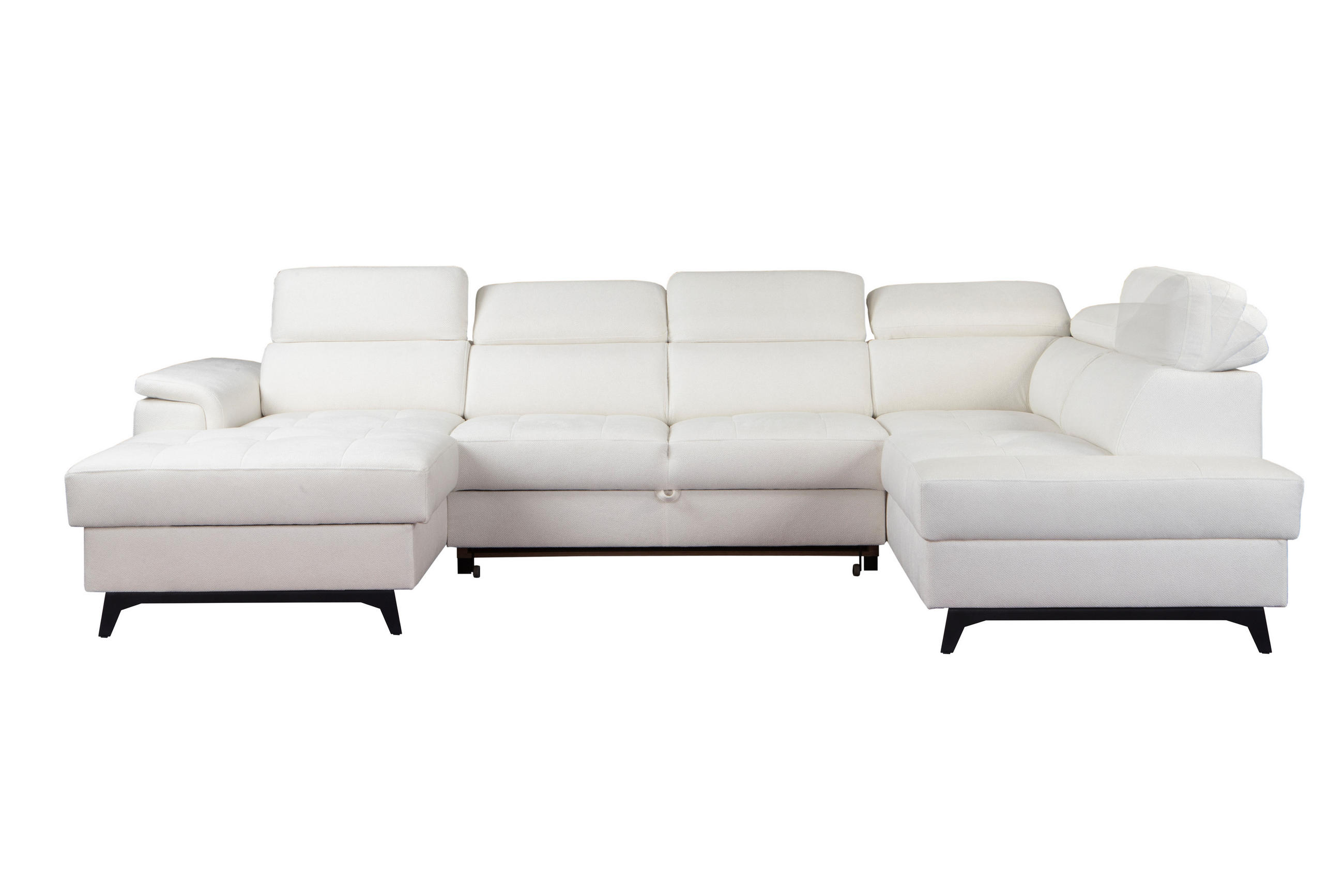 WOHNLANDSCHAFT VOLA Weiß Velours-Stoff mit Schlaffunktion - Weiß, Holz (348/105/199cm) - MASSENO