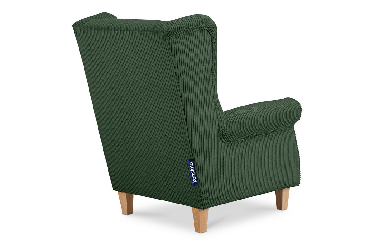 OHRENSESSEL MILES Kord-Bezug Petfriendly, dunkelgrün - Dunkelgrün, Holzwerkstoff/Buchenholz (82/105/97cm) - KONSIMO®