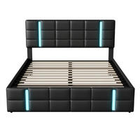 POLSTERBETT 140x200 cm mit LED-Beleuchtung , 2 USB-Ports und hydraulischem Stauraum - ohne Matratze - Schwarz, Textil (140/200cm) - DELFA