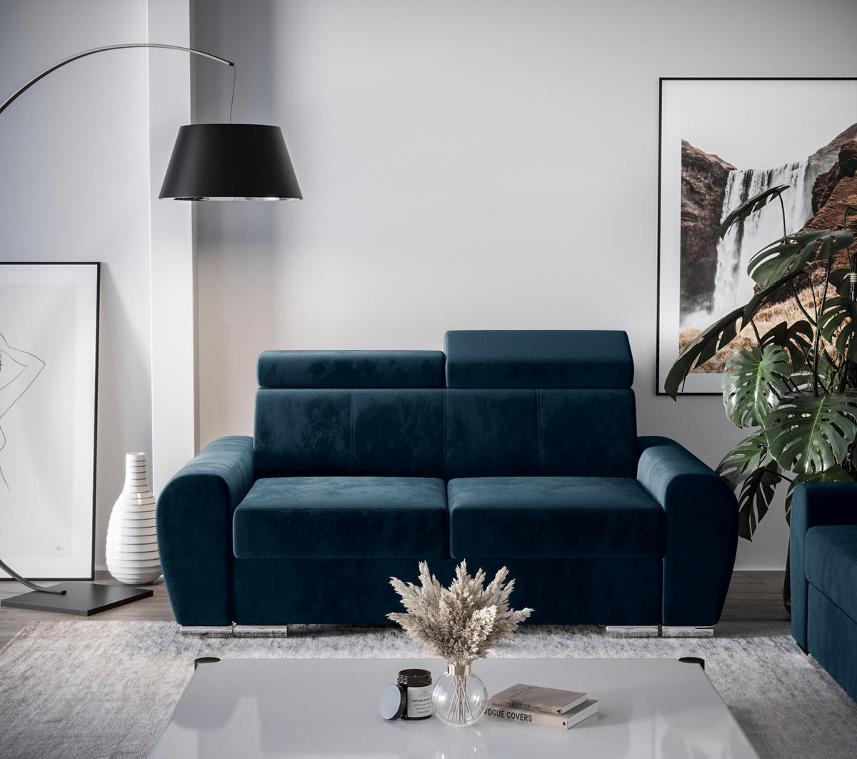 SCHLAFSOFA APOLLO, mit Schlaffunktion und Bettkasten, Farbe: Blau, Kunstleder - Blau, Textil (178/96/99cm) - O-Sofa