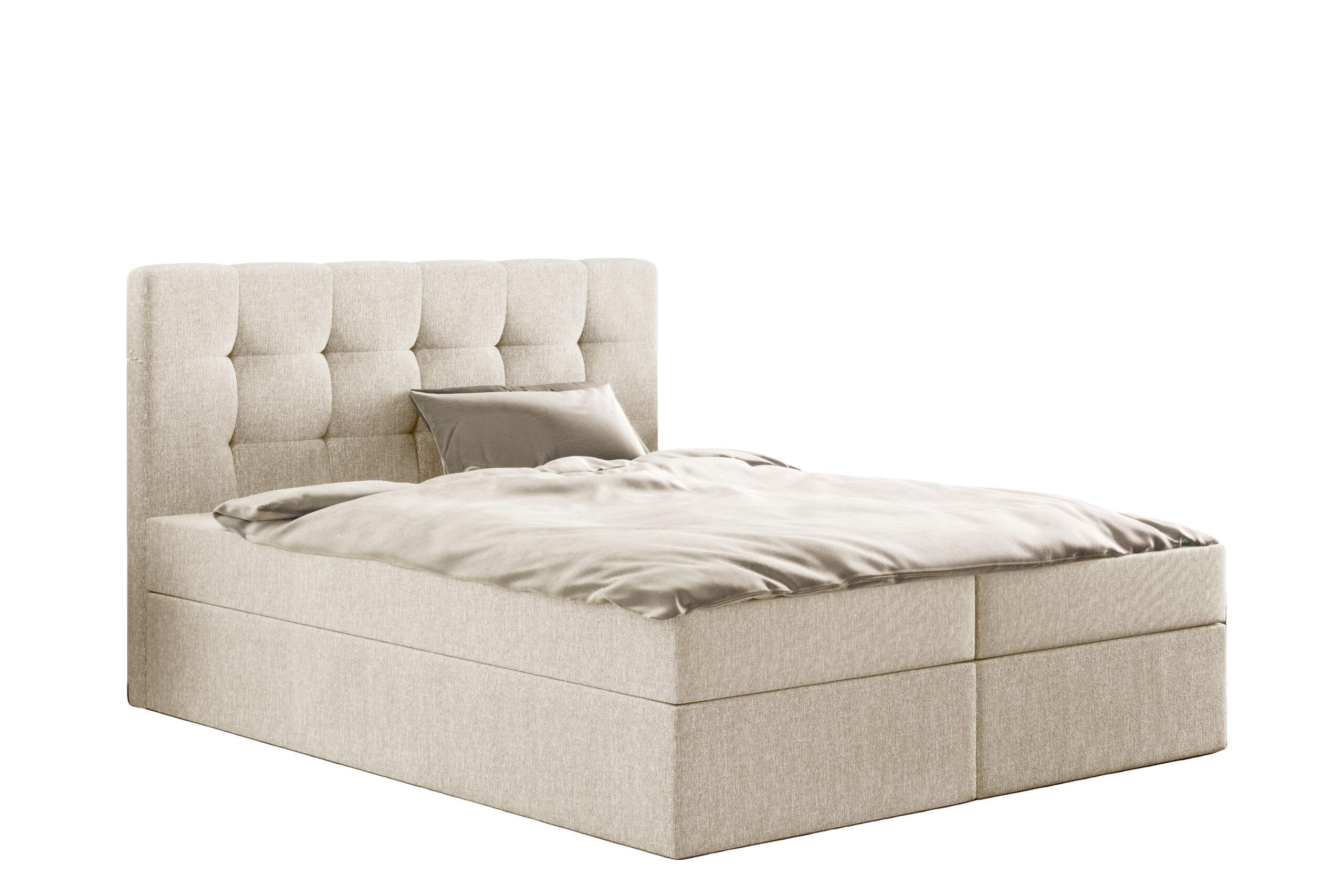 BOXBETT Mit Matratze Und Bettkasten, LUDANO Stoff Sydney Perle 140x200 cm H2-Pocket - Ecru, Holz (140/200cm) - Kaiser Möbel