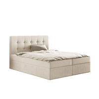 BOXBETT Mit Matratze Und Bettkasten, LUDANO Stoff Sydney Perle 140x200 cm H2-Pocket - Ecru, Holz (140/200cm) - Kaiser Möbel