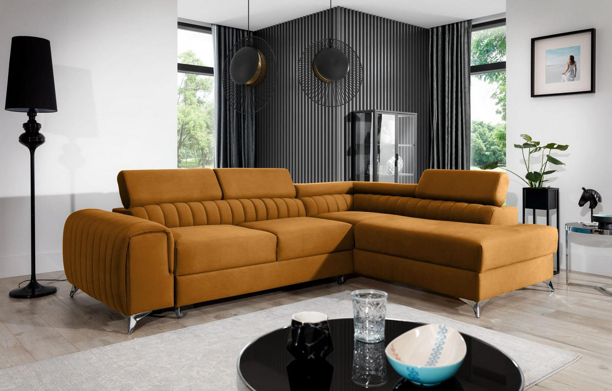 ECKSOFA - OLIVIER (Rechts, Gelb) - Gelb, Textil (275/205cm) - Möblo