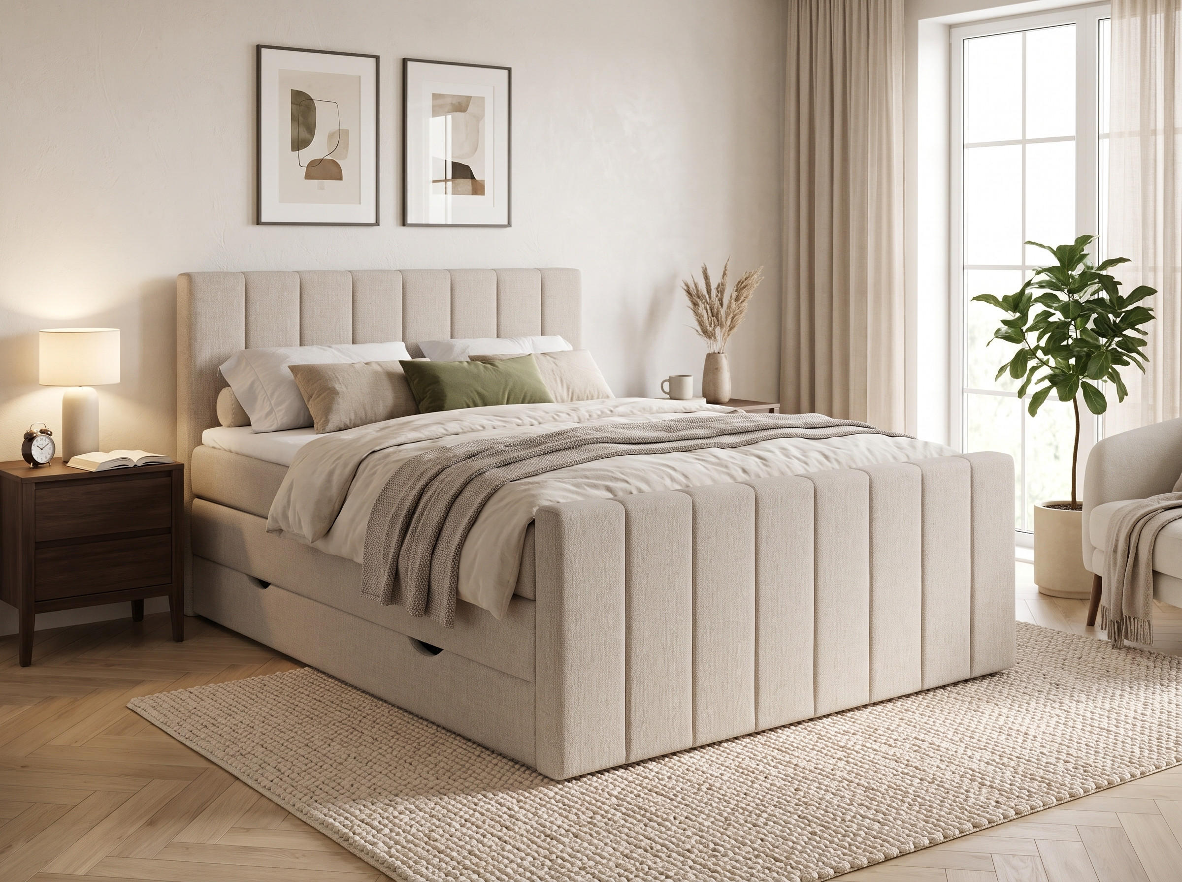BOXSPRINGBETT Ruby Beige 200/200 cm mit Matratze und Topper - Beige/Schwarz, Holz/Holzwerkstoff (200/200cm) - Maison de Reve