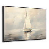 LEINWAND Bilder mit Rahmen - Segelschiff - Meer - Bewölkt - 120x80 - Creme, Textil (120/80cm) - MuchoWow