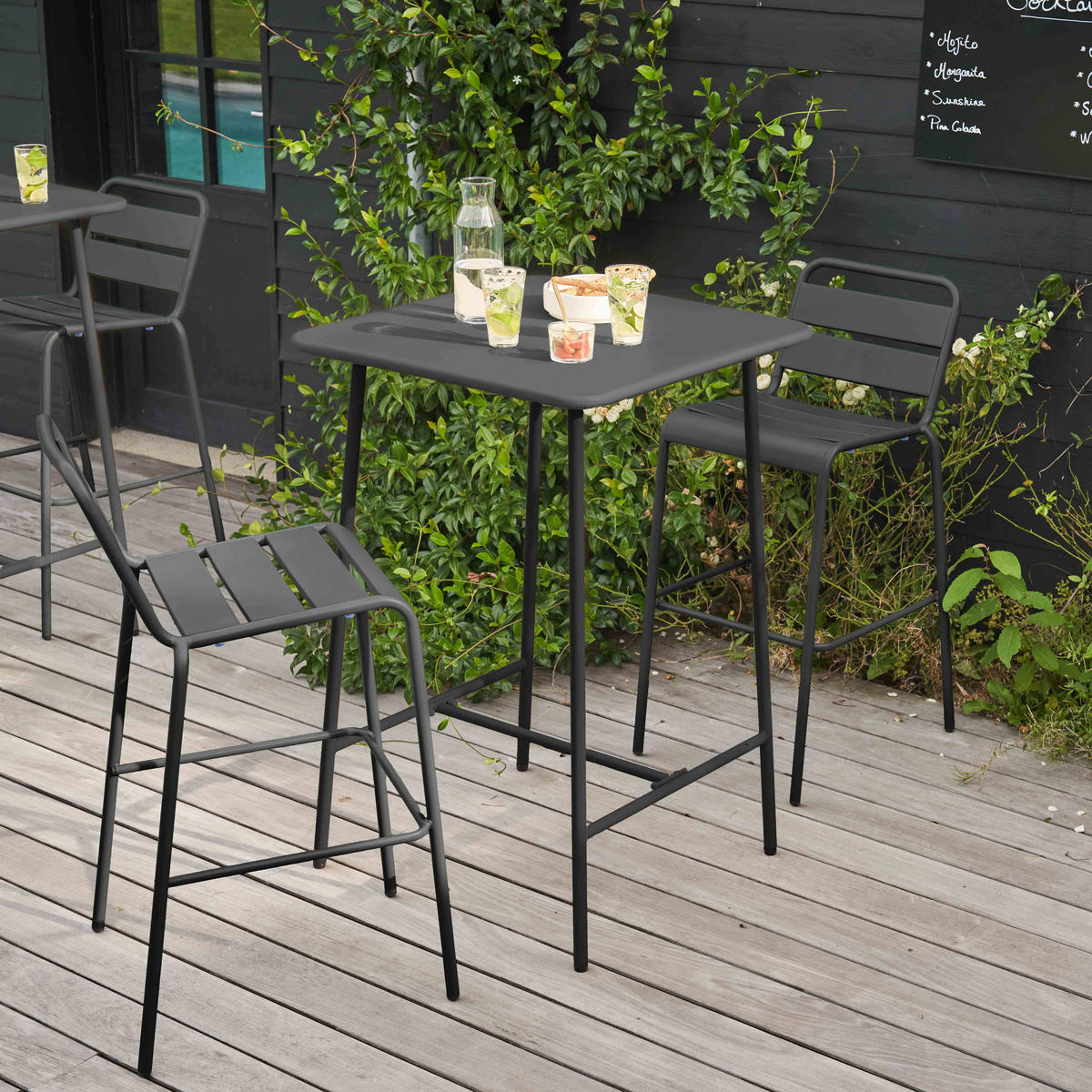 GARTENSET 3-tlg., Grau - Grau, Metall - Oviala