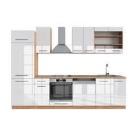 KÜCHENZEILE Fame-Line Weiß Hochglanz/Goldkraft Eiche 300 cm ohne AP - Honigeiche/Weiß Hochglanz, Holzwerkstoff (300/81.6/46cm) - Vicco