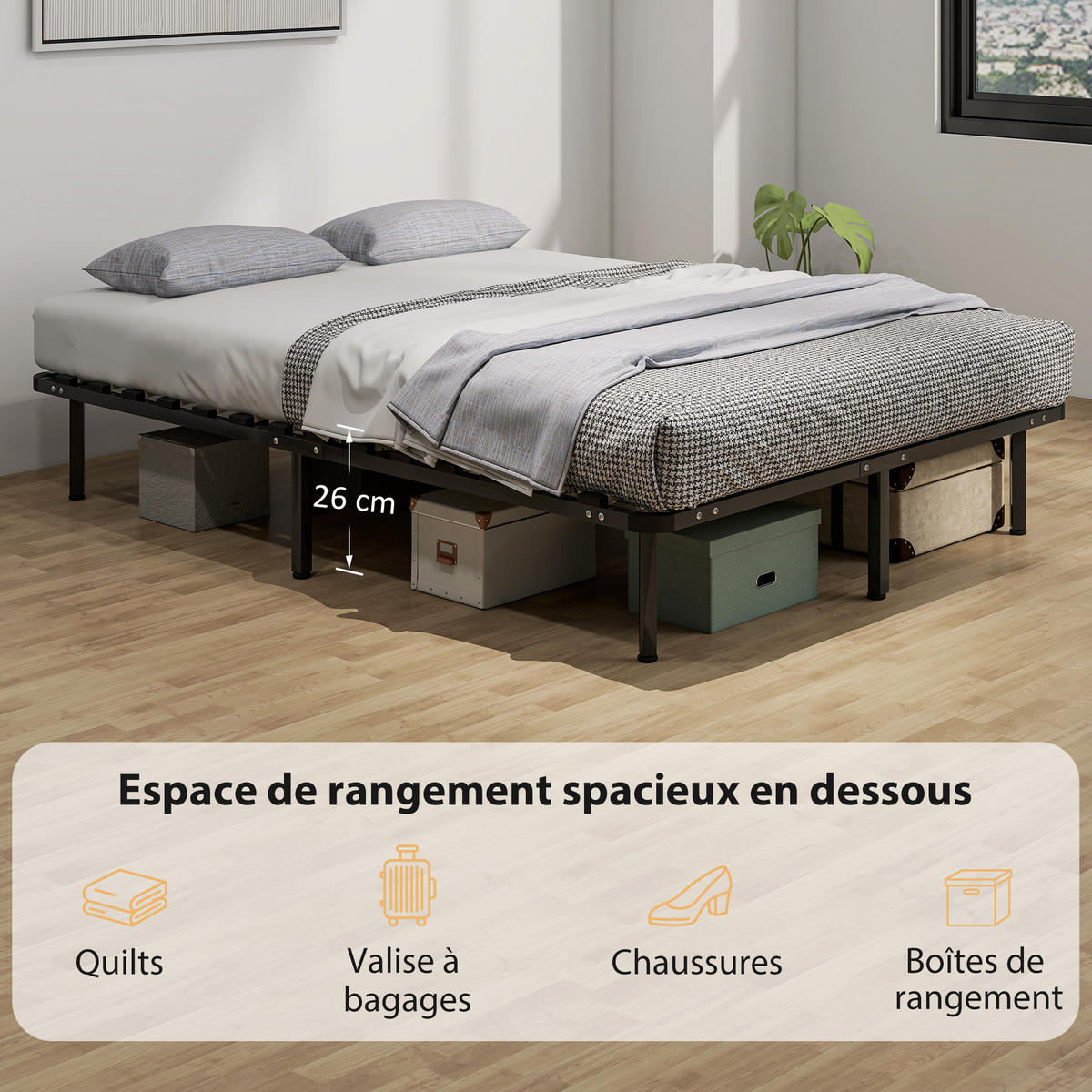 BETT 140x190 cm DE-14633 mit Stauraum, industriell Schwarz - Schwarz, Metall (140/190cm) - ComfortXL