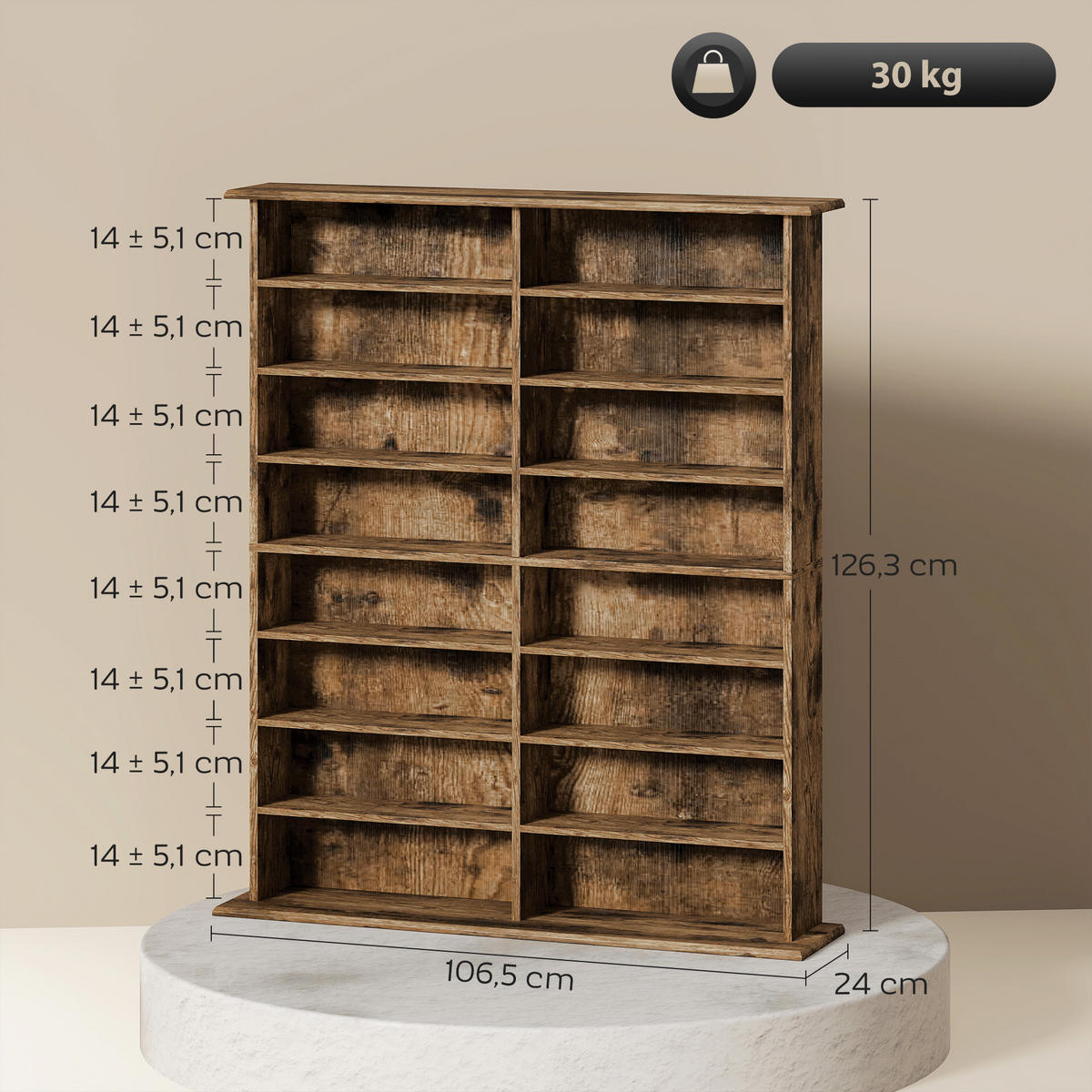 CD-REGAL DE-14530 16 Fächer, verstellbare Böden Marron - Braun, Holzwerkstoff (24/126.3/106.5cm) - ComfortXL