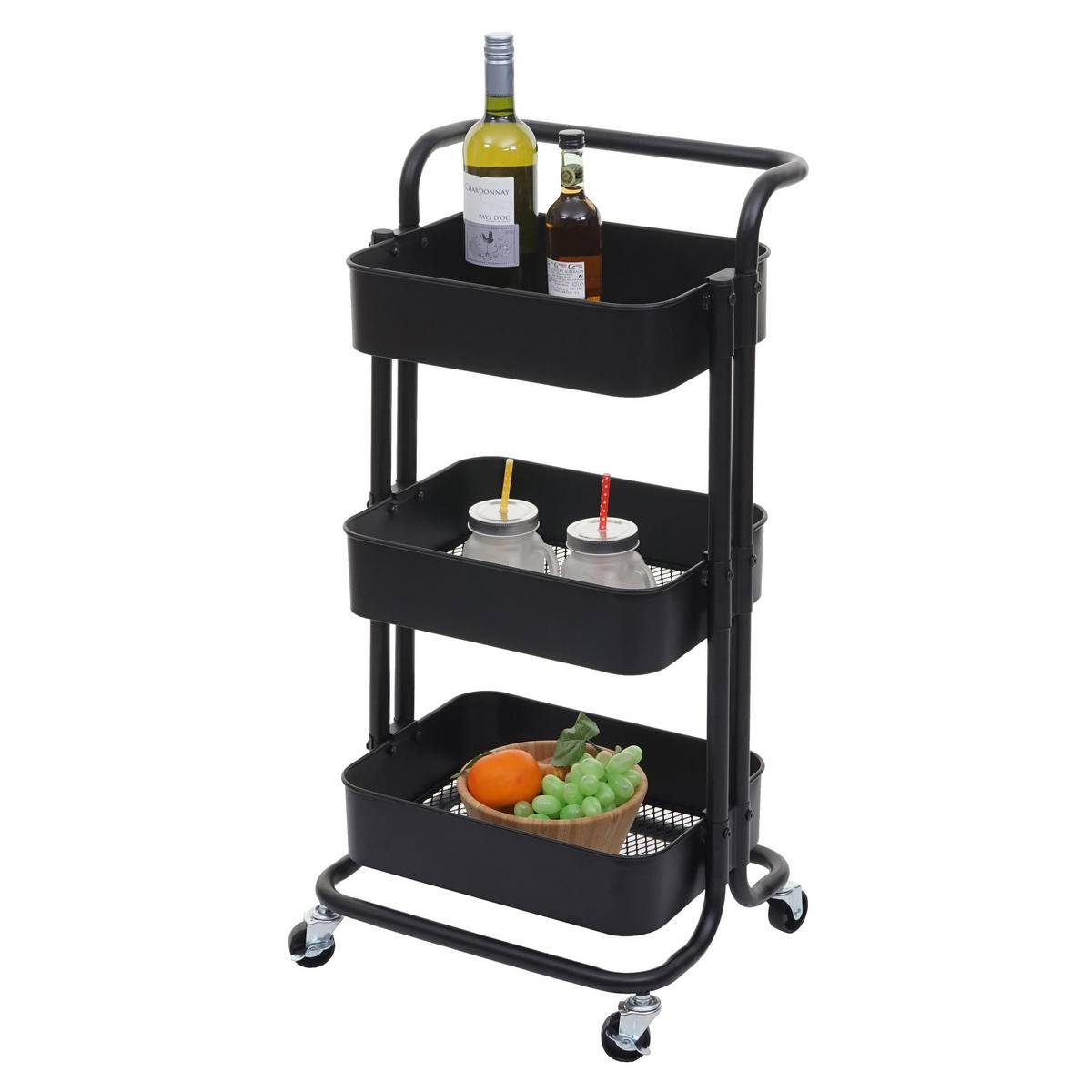 SERVIERWAGEN MIT GRIFF Schwarz - Schwarz, Metall (44/86/37cm) - MCW