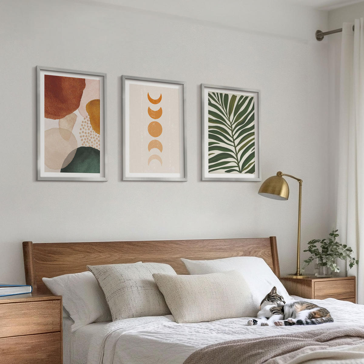 BILDER SET 3er Set - 40x60 cm Silberner Rahmen - Abstrakte Blattformen - Silberfarben, Kunststoff (40/60cm) - TULUP