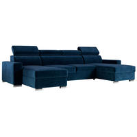 WOHNLANDSCHAFT FOX U Dunkelblau - Velvet - Silberfarben/Dunkelblau, Kunststoff/Textil (306/98/168cm) - MKS