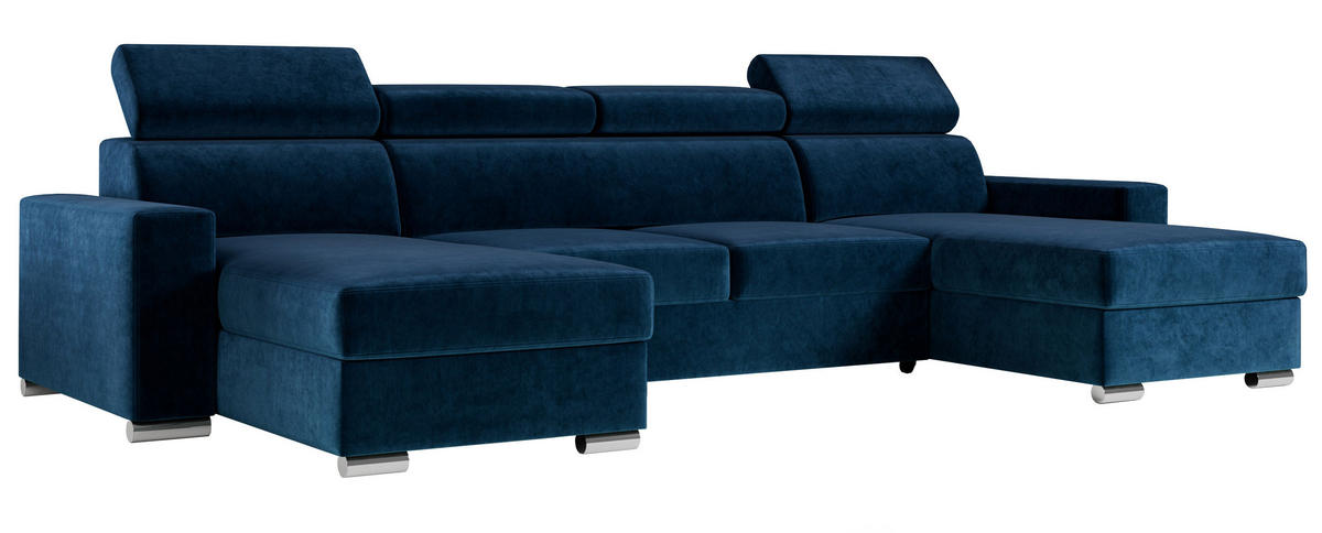 WOHNLANDSCHAFT FOX U Dunkelblau - Velvet - Silberfarben/Dunkelblau, Kunststoff/Textil (306/98/168cm) - MKS