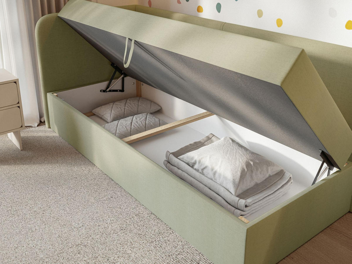 JUGENDBETT Calmmo Olivgrün mit Chenille-Bezug, Kopfteil links - Olivgrün, Textil (90/200cm) - Selsey