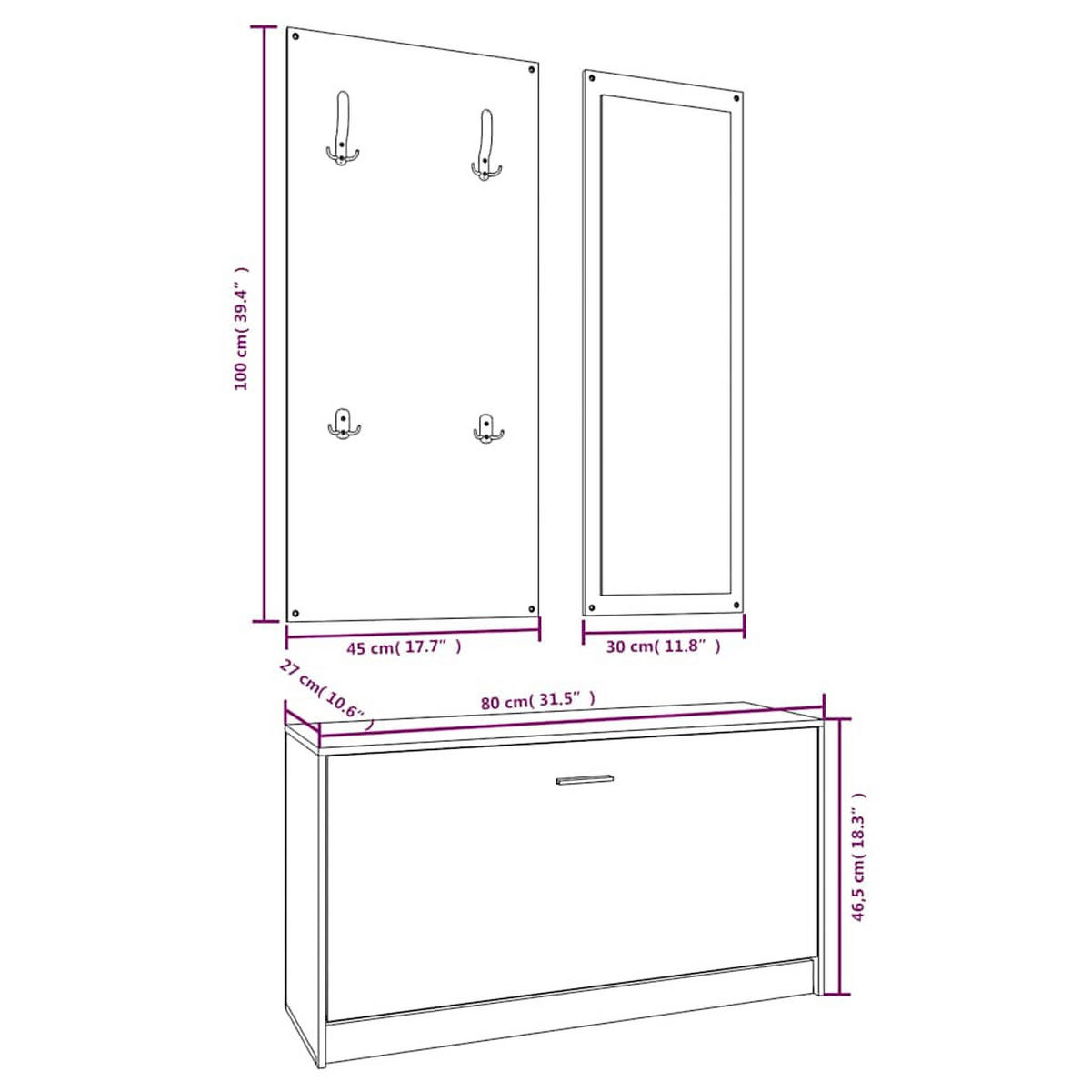 SCHUHSCHRANK-SET 3-In-1 Sonoma-Eiche Holzwerkstoff - Braun, Holzwerkstoff (27/46.5/80cm) - vidaXL