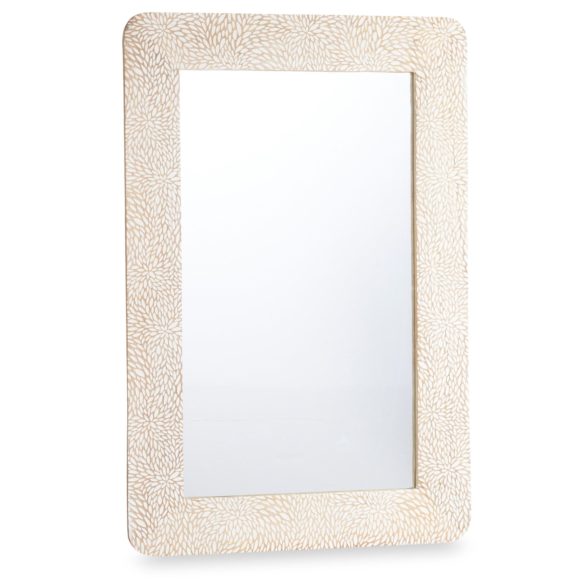 WANDSPIEGEL Mangoholz Lines&Curves 60/90 cm - Weiß, Holz (90/2/60cm) - Giftdecor