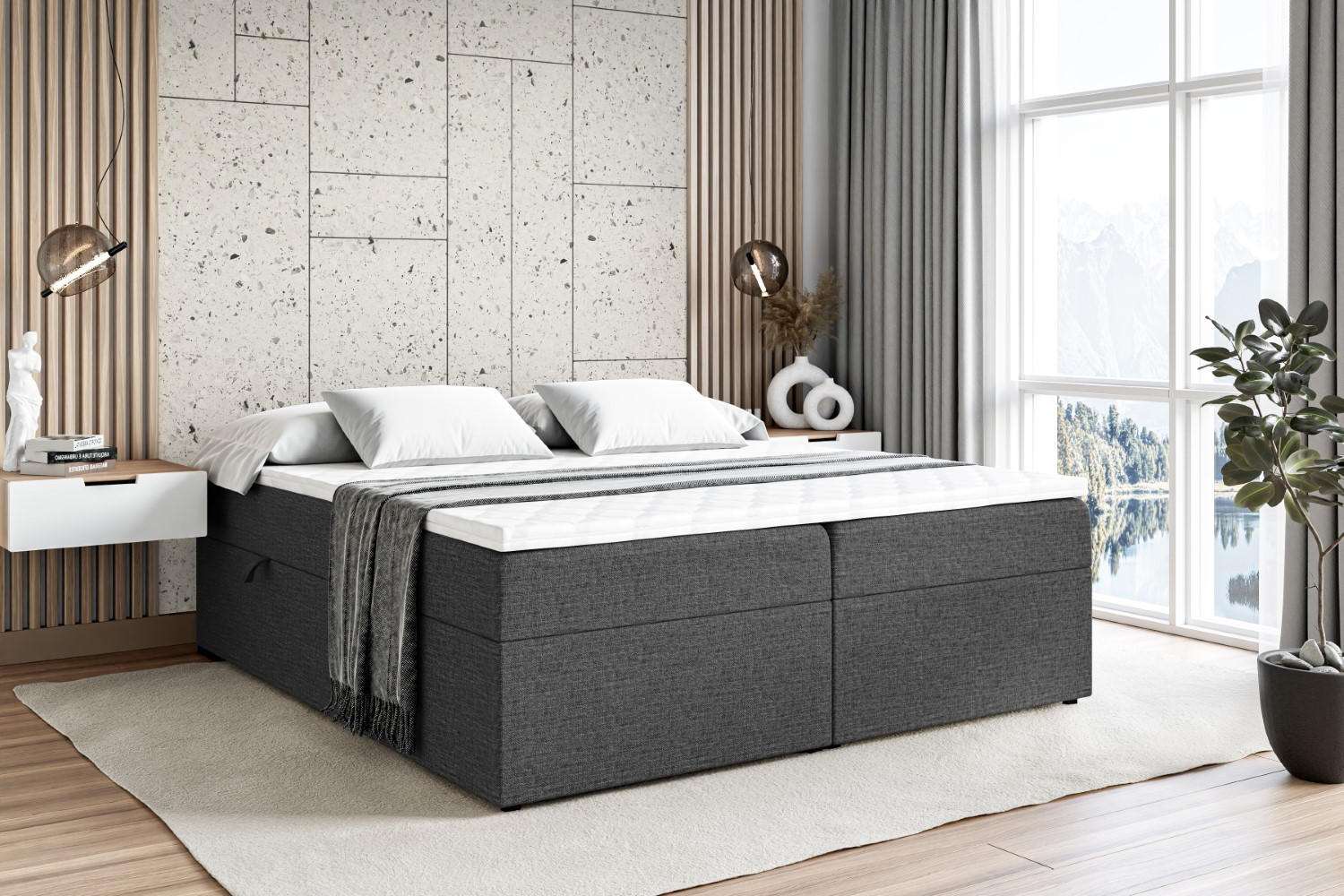 BOXBETT mit H4-Matratze und Lattenrost - MARCE BW - 160x200 Dunkelgrau - Dunkelgrau, Holzwerkstoff (160/200cm) - ALTDECOR
