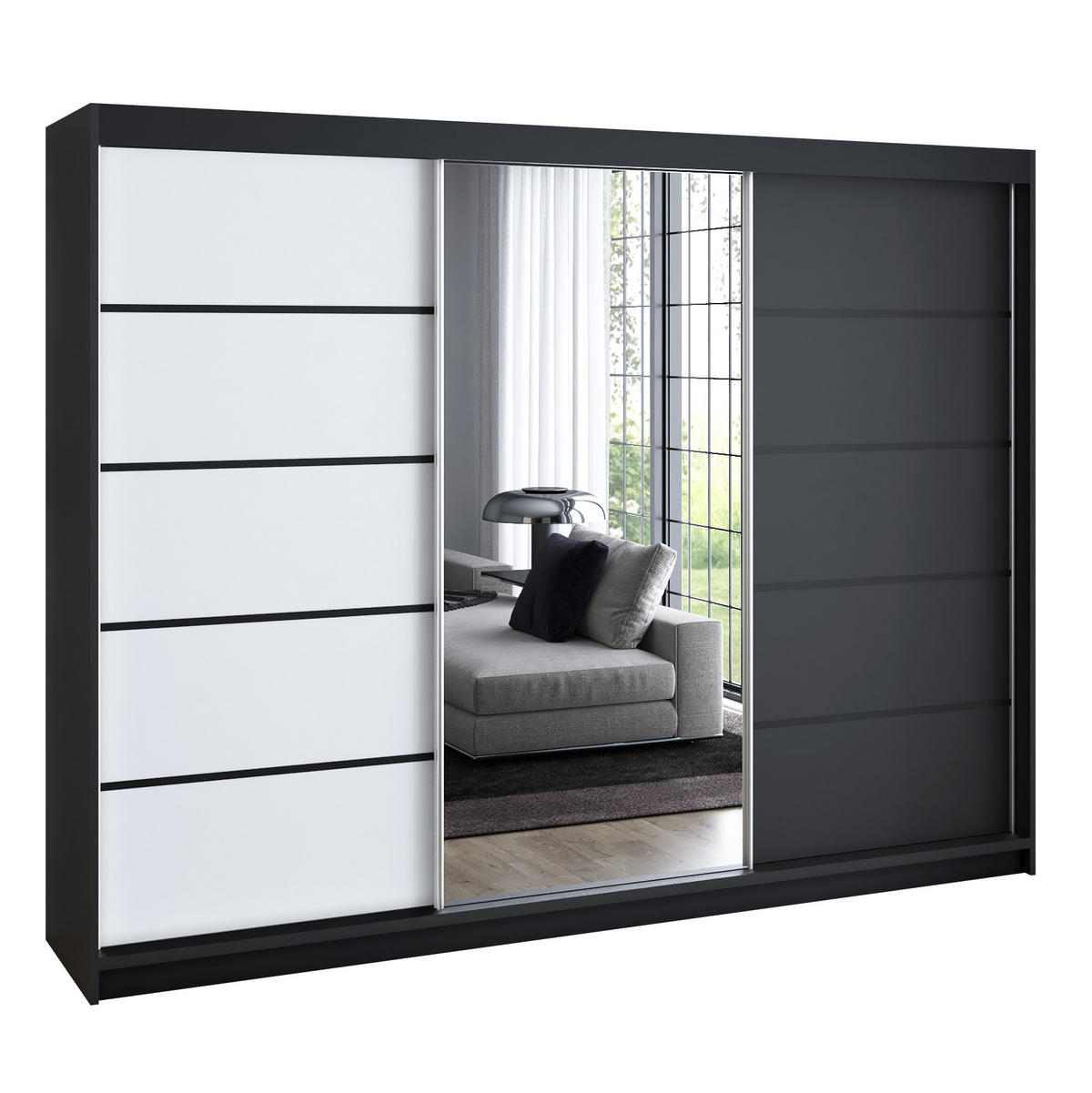 SCHWEBETÜRENSCHRANK 200 cm VILANO 2 Farbe: Schwarz, Weiß, Schwarz - Schwarz/Weiß, Holzwerkstoff (200/215/59.5cm) - A&J MöbelLand