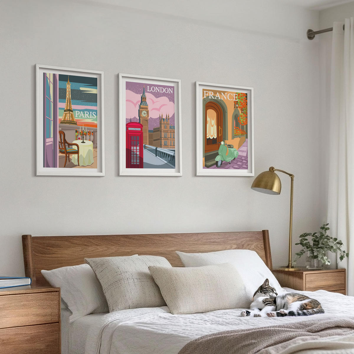 WANDBILDER 3er-Set - 40x60 cm Weißer Rahmen - Ansichten Paris London Retro - Weiß, Kunststoff (40/60cm) - ArtPrintCave