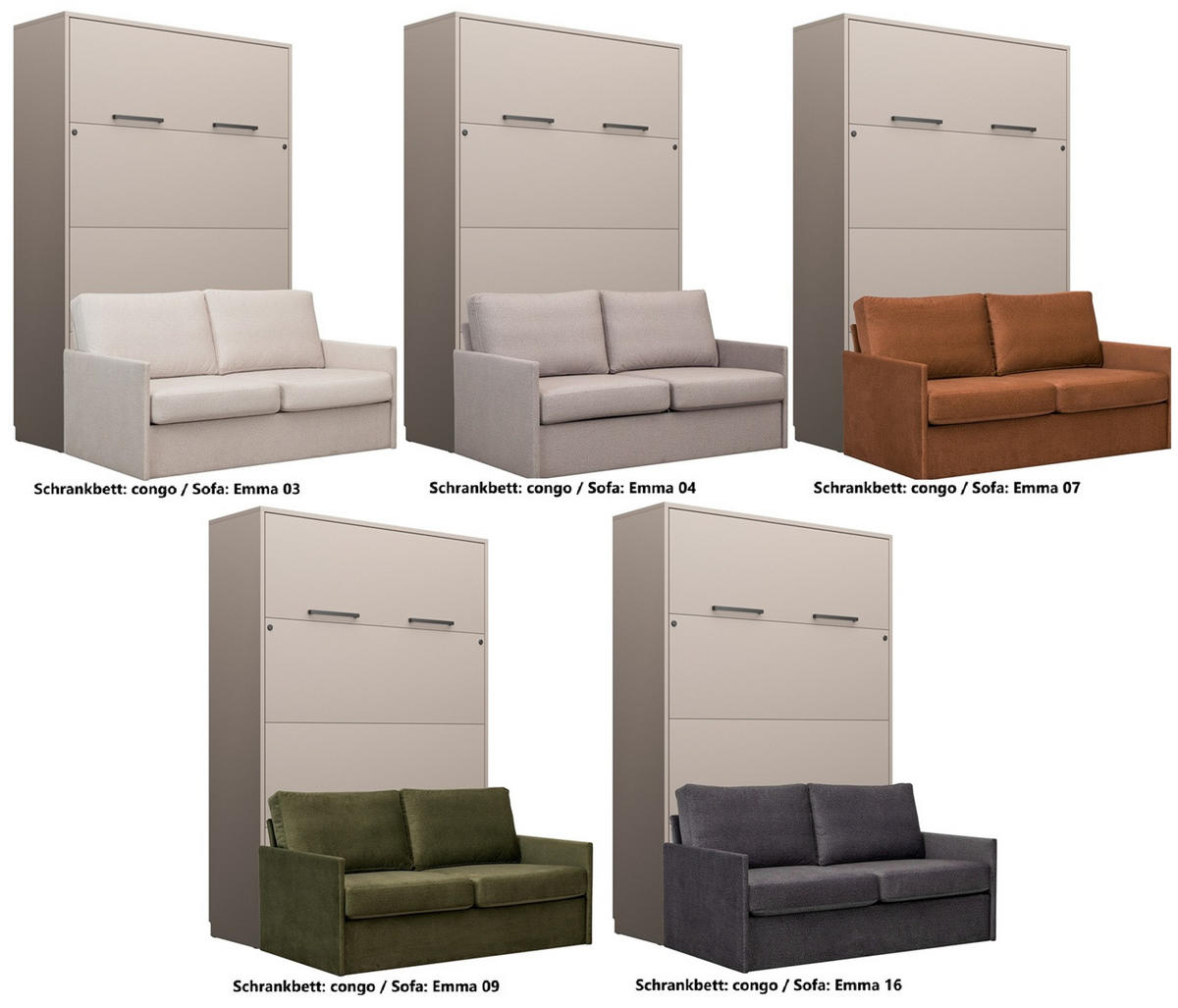 SCHRANKBETT Wandbett GN 140x200 congo mit LED & Sofa - Dunkelgrau - Dunkelgrau/Grau, Holz/Holzwerkstoff (140/200cm) - QMM TraumMöbel