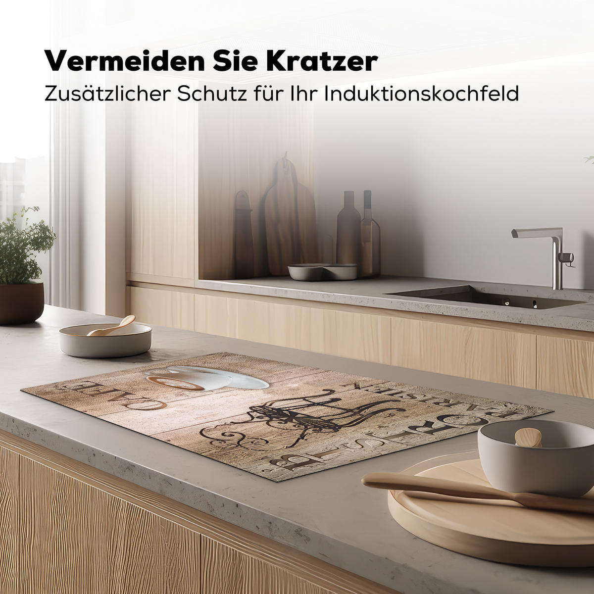 HERDABDECKPLATTE Bistro Parisien - Café - Kaffee - Jahrgang 85x52 cm - Cappuccino, Kunststoff (85/52/0.2cm) - MuchoWow