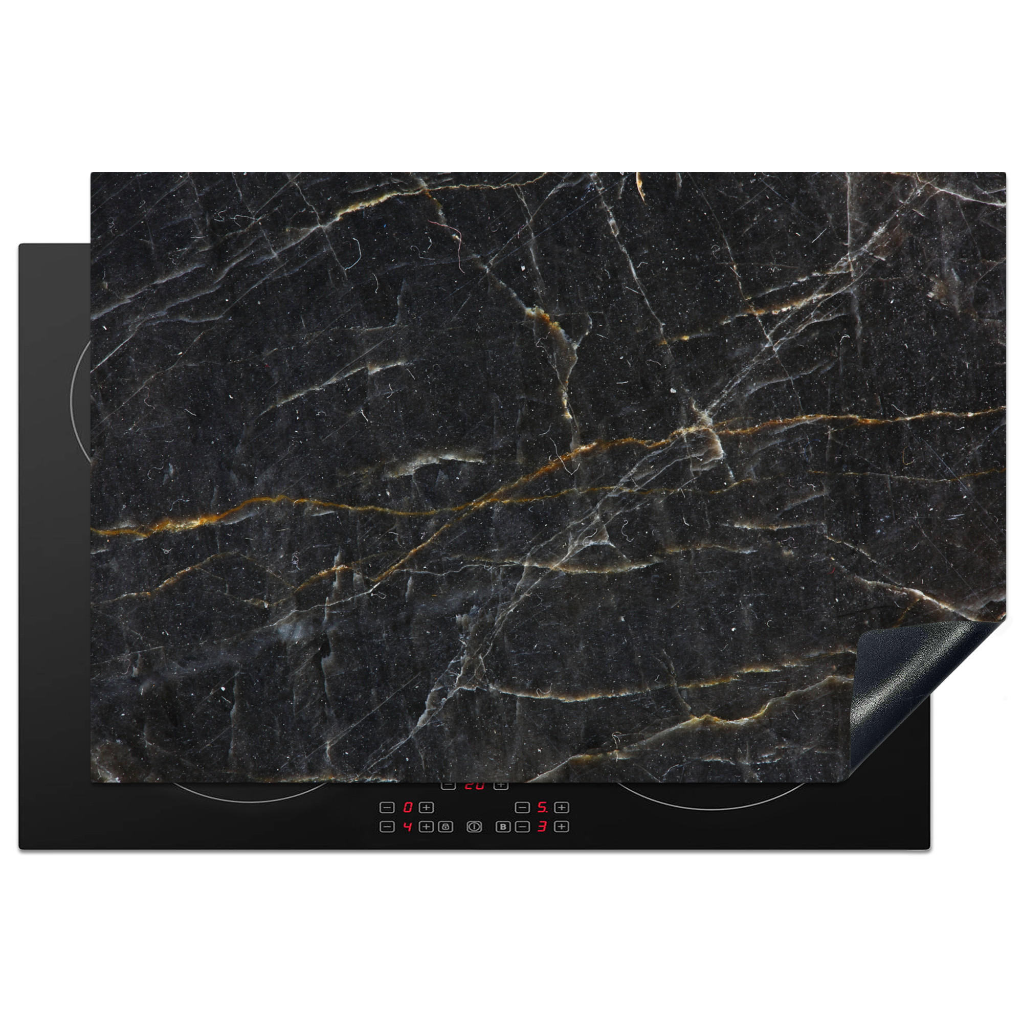 HERDABDECKPLATTE Marmor - Schwarz - Gold - Grau - Marmorstruktur 78x52 cm - Goldfarben, Kunststoff (78/0.2/52cm) - MuchoWow