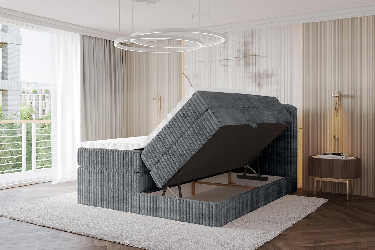 BOXBETT mit Matratze H3|H4 - NINA KING - 160x200 cm - Dunkelgrau - Schieferfarben, Holzwerkstoff (160/200cm) - ALTDECOR