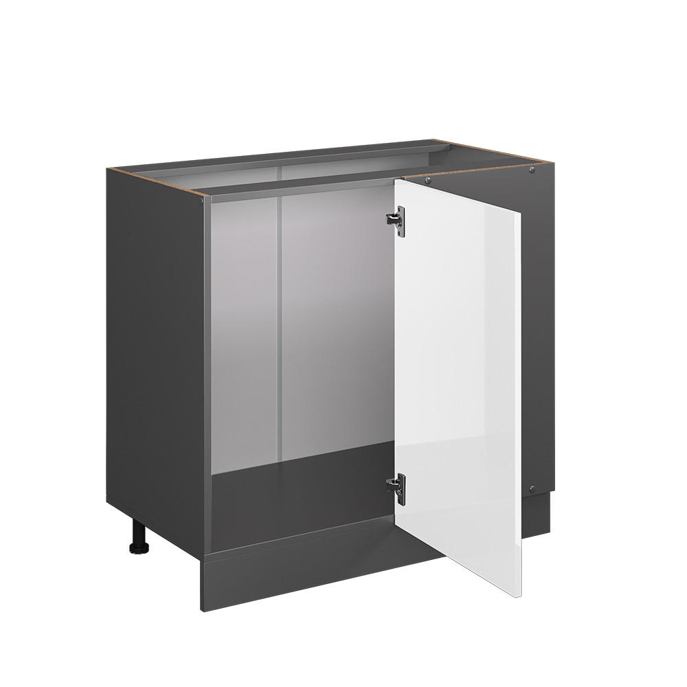 ECKUNTERSCHRANK R-Line Weiß Hochglanz 86 cm ohne AP - Weiß Hochglanz/Anthrazit, Holzwerkstoff (86/81.6/46cm) - Vicco