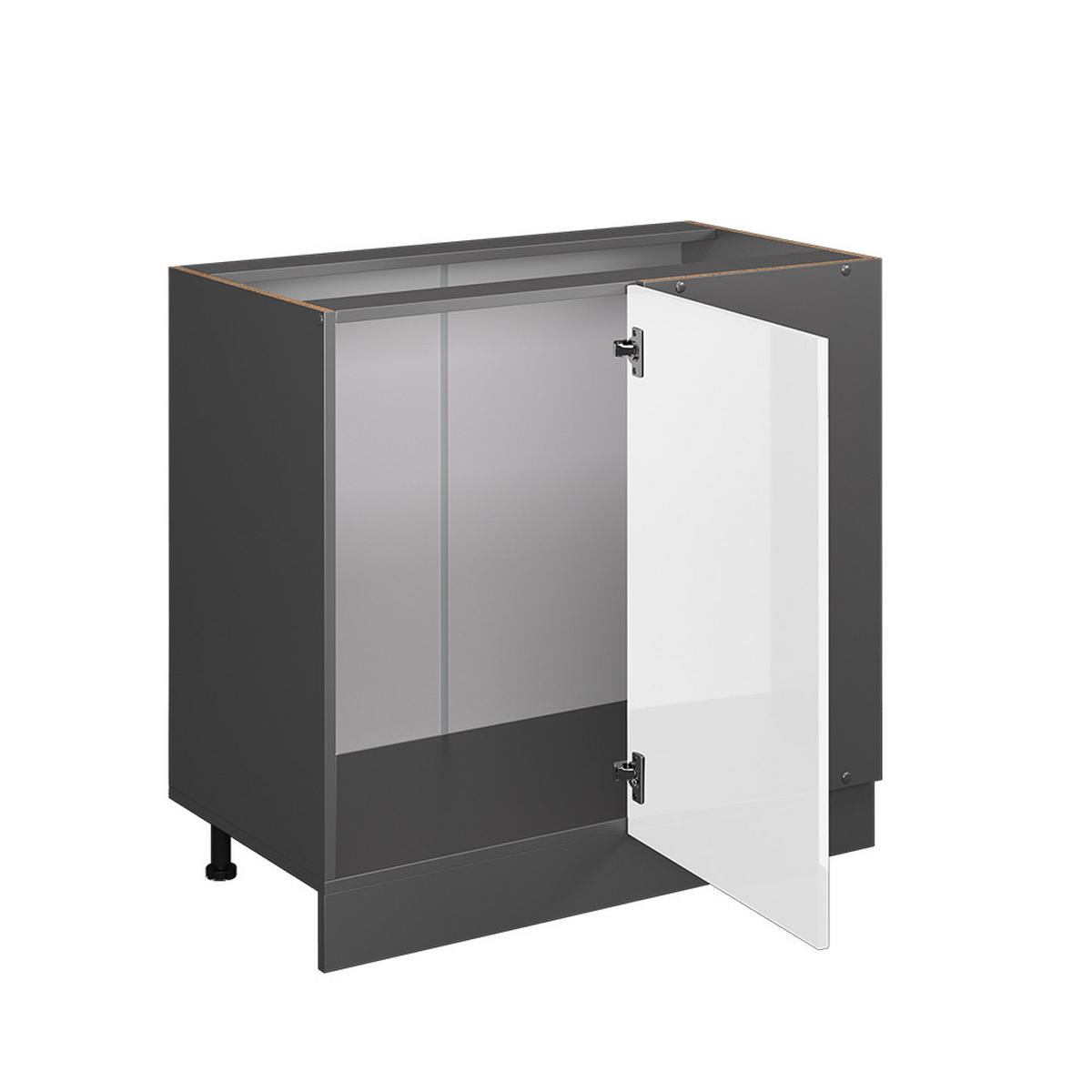 ECKUNTERSCHRANK R-Line Weiß Hochglanz 86 cm, AP Anthrazit - Weiß Hochglanz/Anthrazit, Holzwerkstoff (86/81.6/60cm) - Vicco
