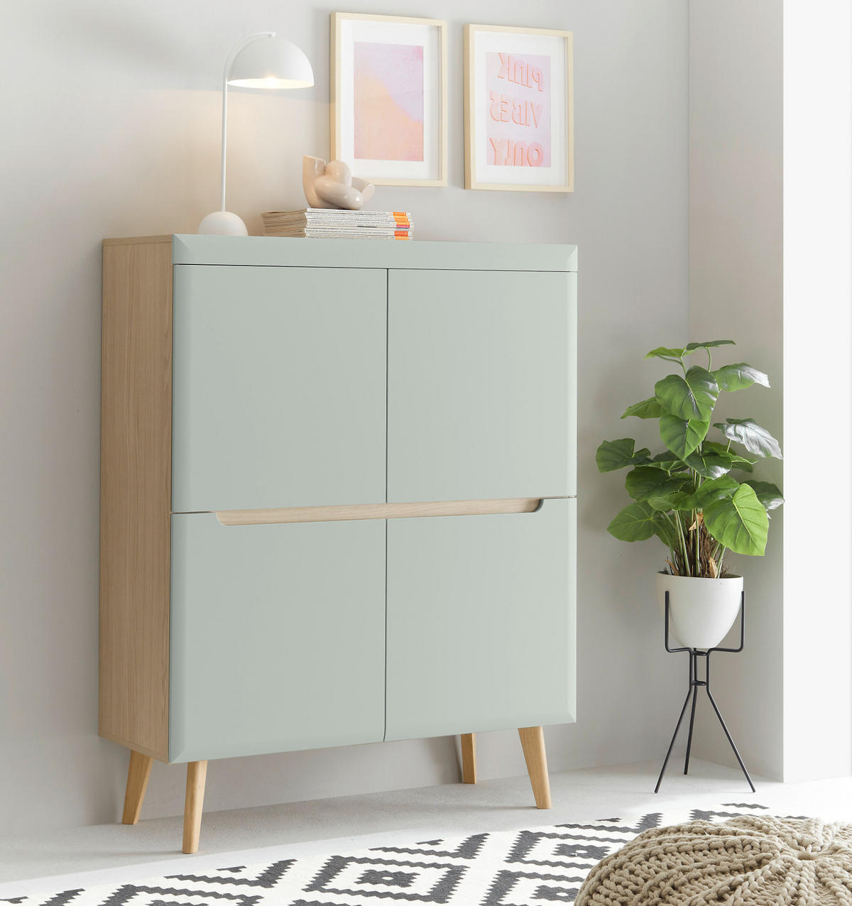 HIGHBOARD Pistazie grün, Eiche, skandinavisch 107 x 134 cm, Kommode mit Soft-Close - Eichefarben/Pastellgrün, Eichenholz/Holz (107/134/40cm) - Furn.Design