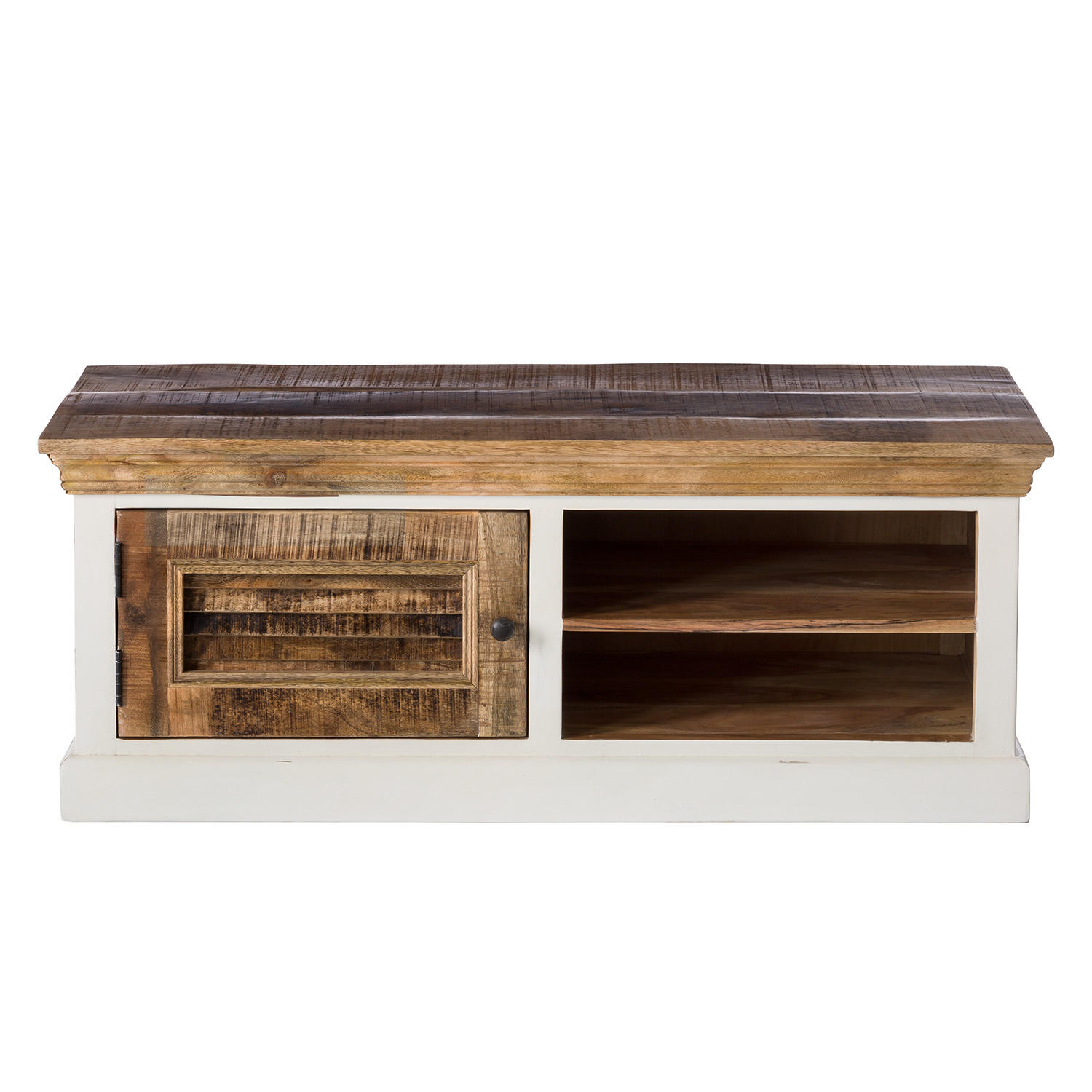 GARDEROBENBANK - Mango massiv - Braun/Weiß, Holz (120/47/45cm) - home24