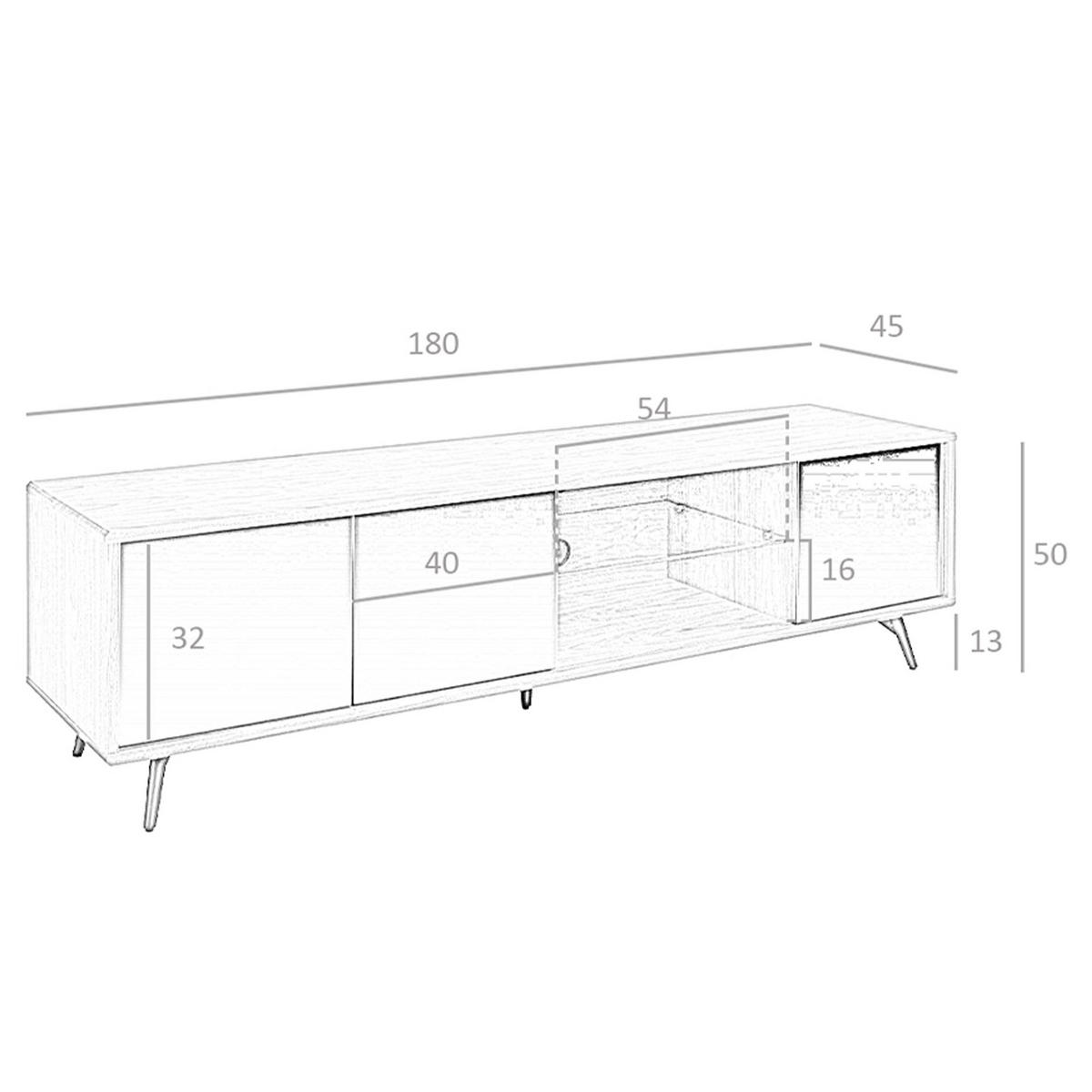TV-ELEMENT TV-Möbel aus schwarzem Glas, Nussbaum und schwarzem Stahl mit Spiegeleffekt 180/45/50 cm - Transparent/Walnussfarben, Holz (180/50/45cm) - ANGEL CERDA