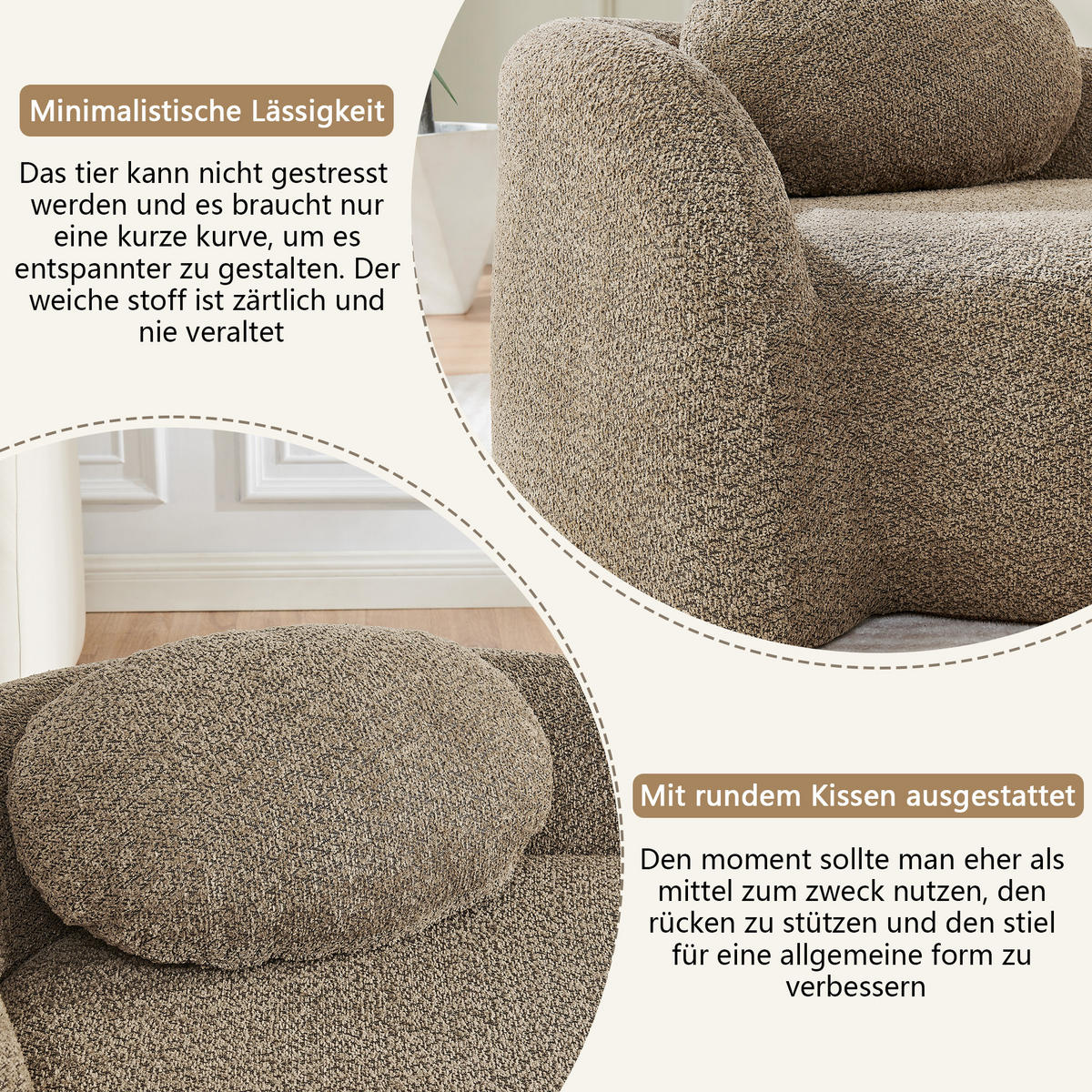 ECKSOFA 170/96/62 cm Braun Teddy mit Kissen - Braun, Textil (170/96cm) - Oxeza